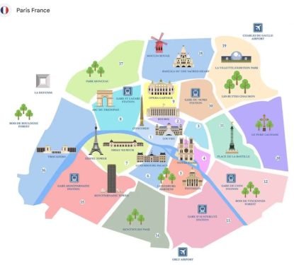 Carte des arrondissements de Paris pour recherche immobilière